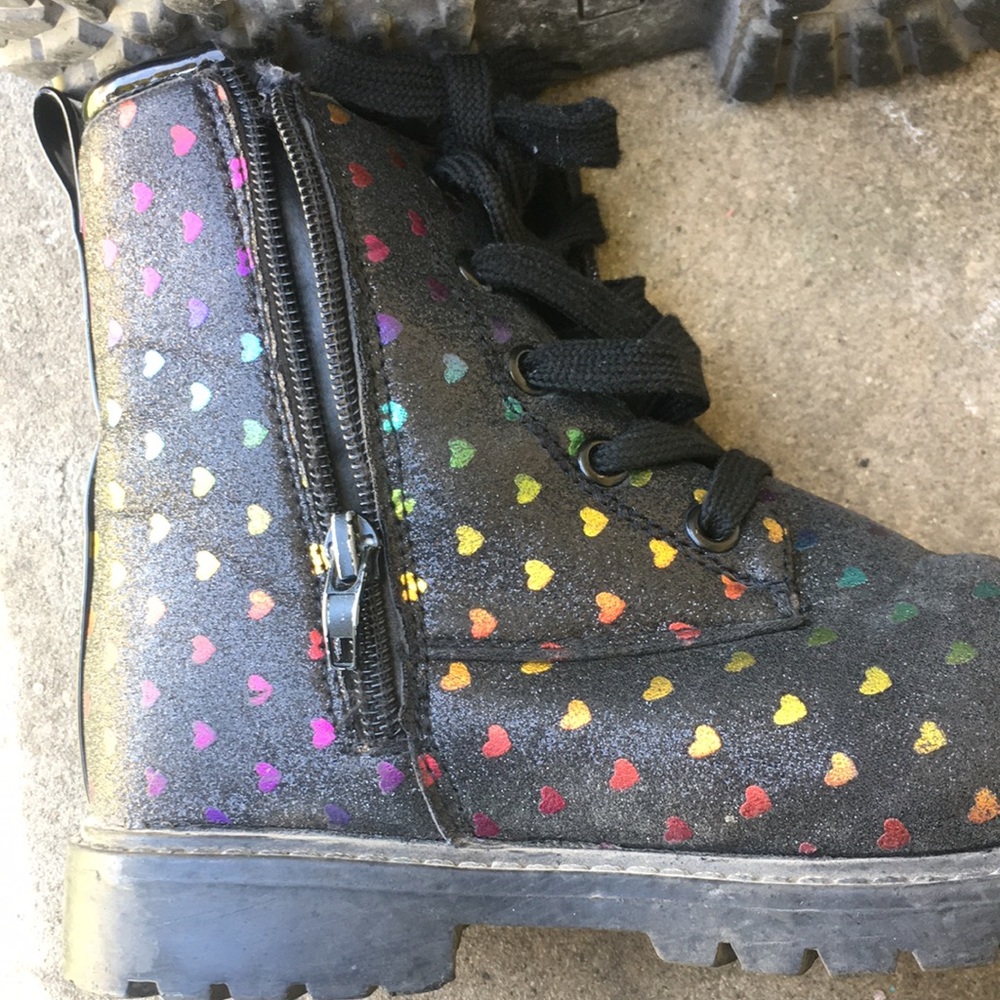 Girls Glitter Heart Fabric Boot Size 1 - Picture 6 of 10